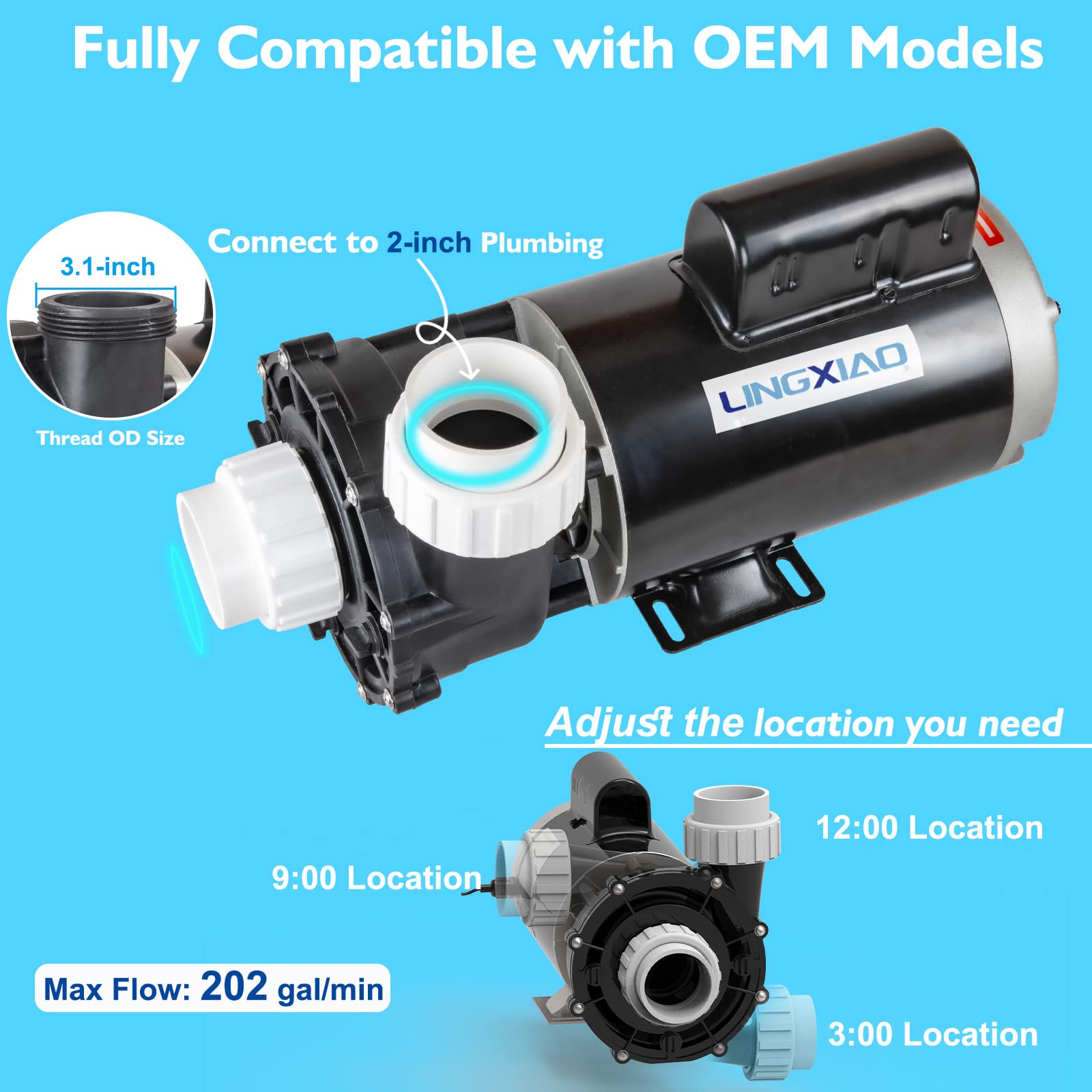 LINGXIAO pump installed in hot tub demonstrating compact fit and quiet operation
