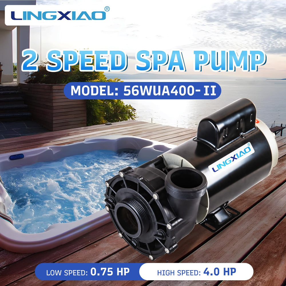 LINGXIAO spa pump side view highlighting sturdy frame for long life benefit