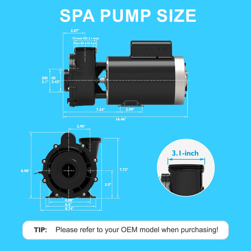 LINGXIAO spa pump size comparison next to ruler for exact fit confirmation benefit
