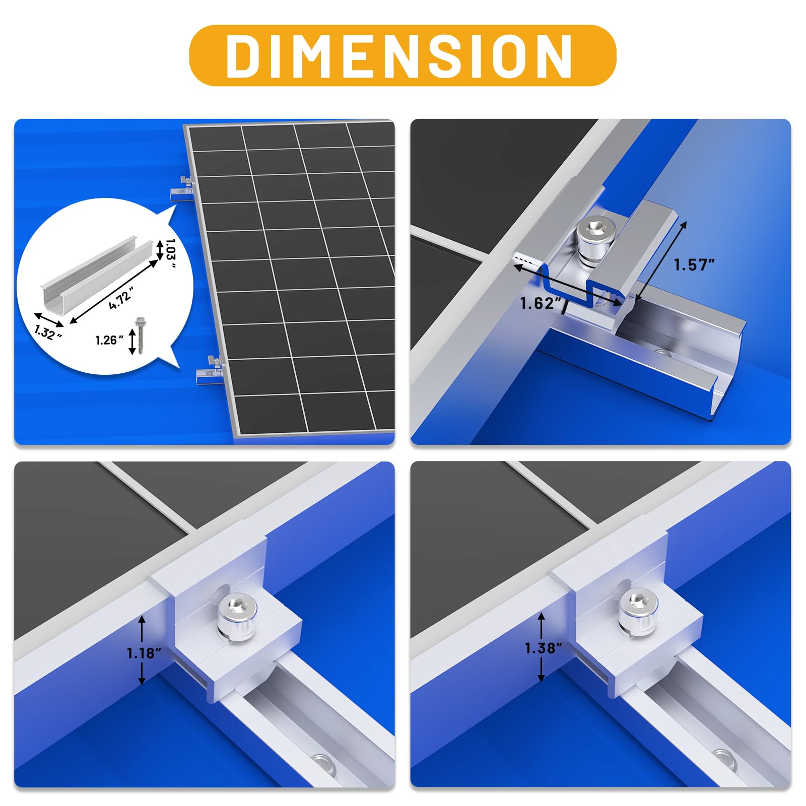 Link Solar mid clamp detail with anti-slip groove ensuring tight panel grip