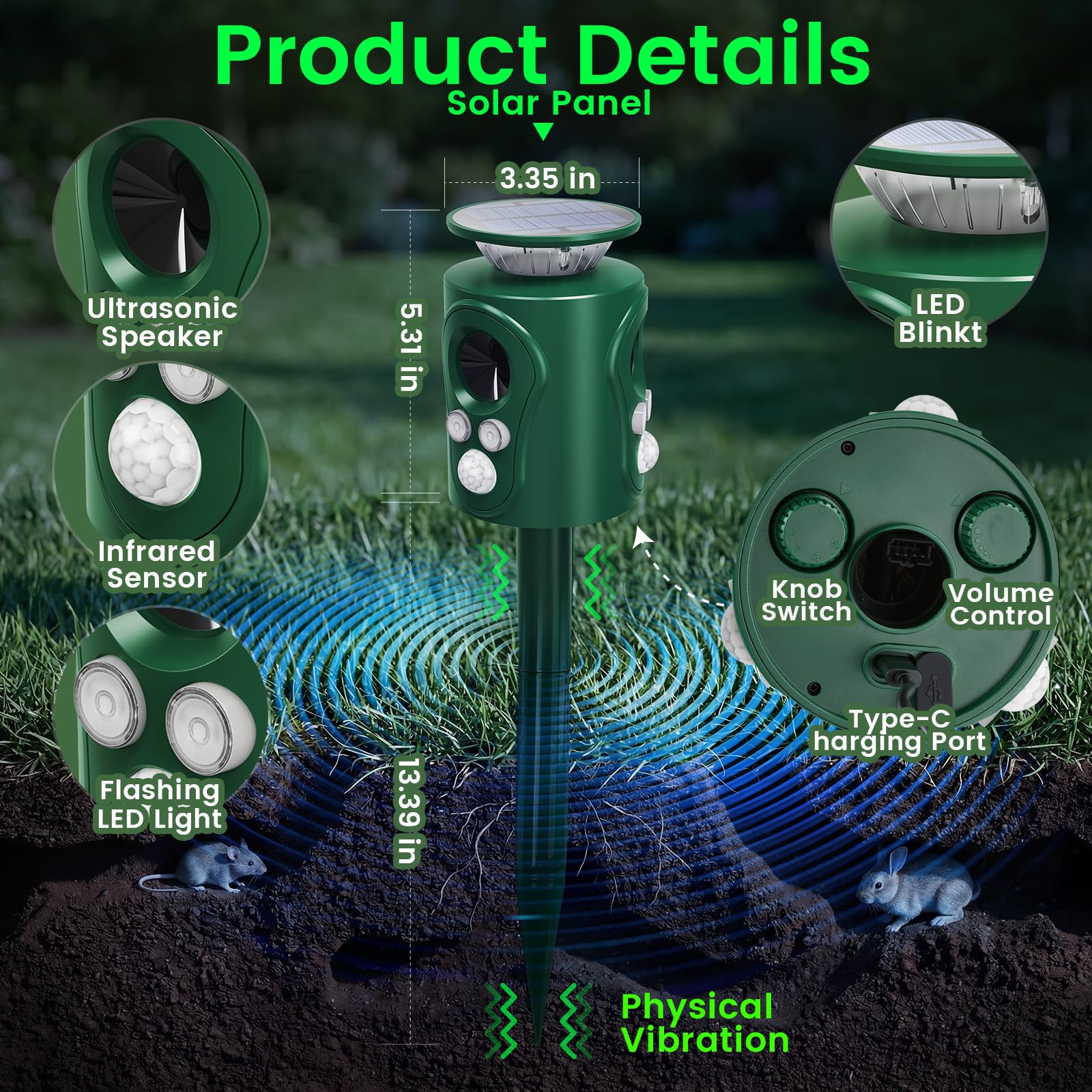 LINKET top solar panel and LED strobe detail highlighting reliable solar charging benefit
