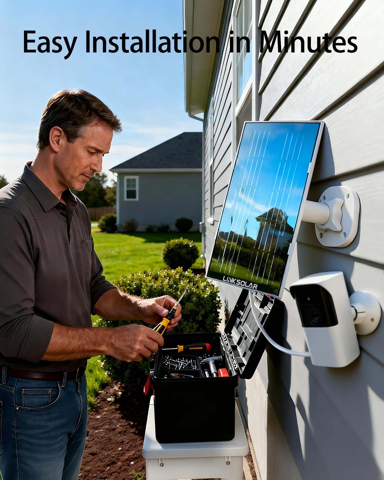 LinkSolar panel connected to outdoor camera showing reliable trickle charging benefit