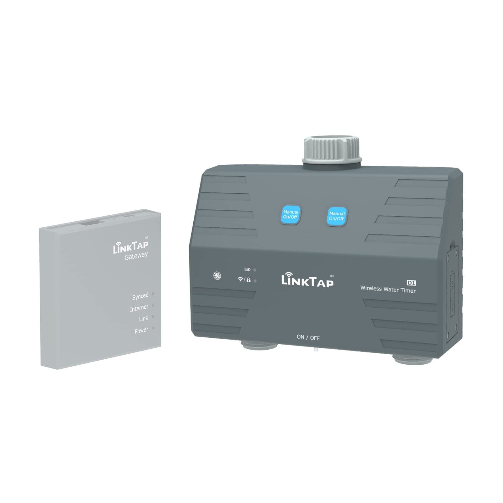 LinkTap D1 front panel showing dual-zone controls and status LEDs for easy operation