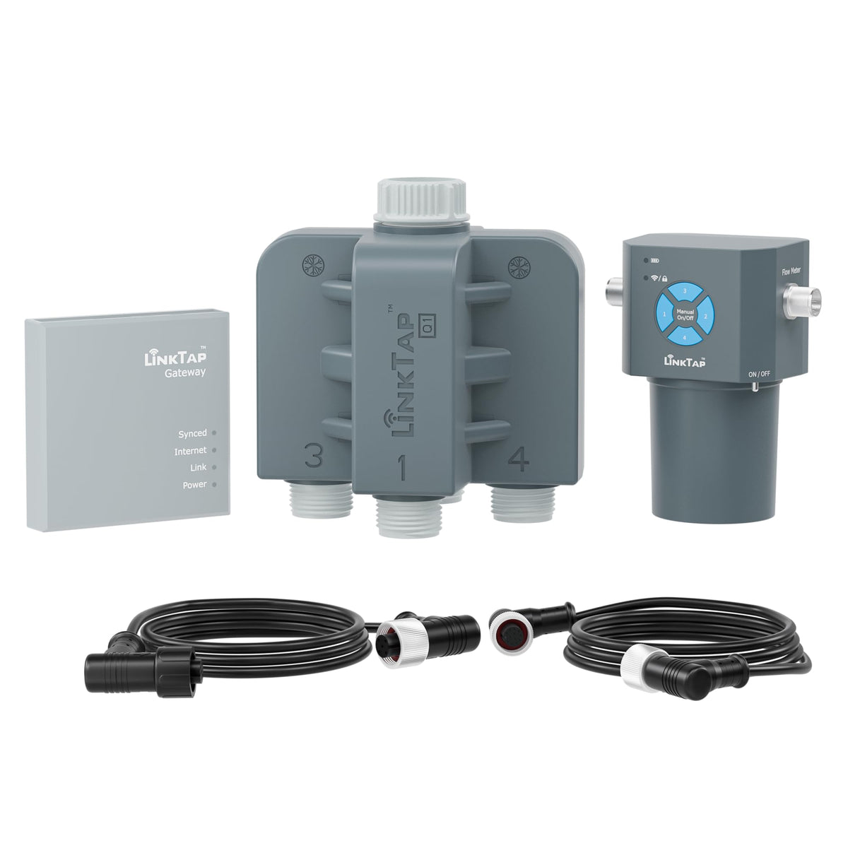 LinkTap Q1 front controller showing buttons and ports for easy zone setup