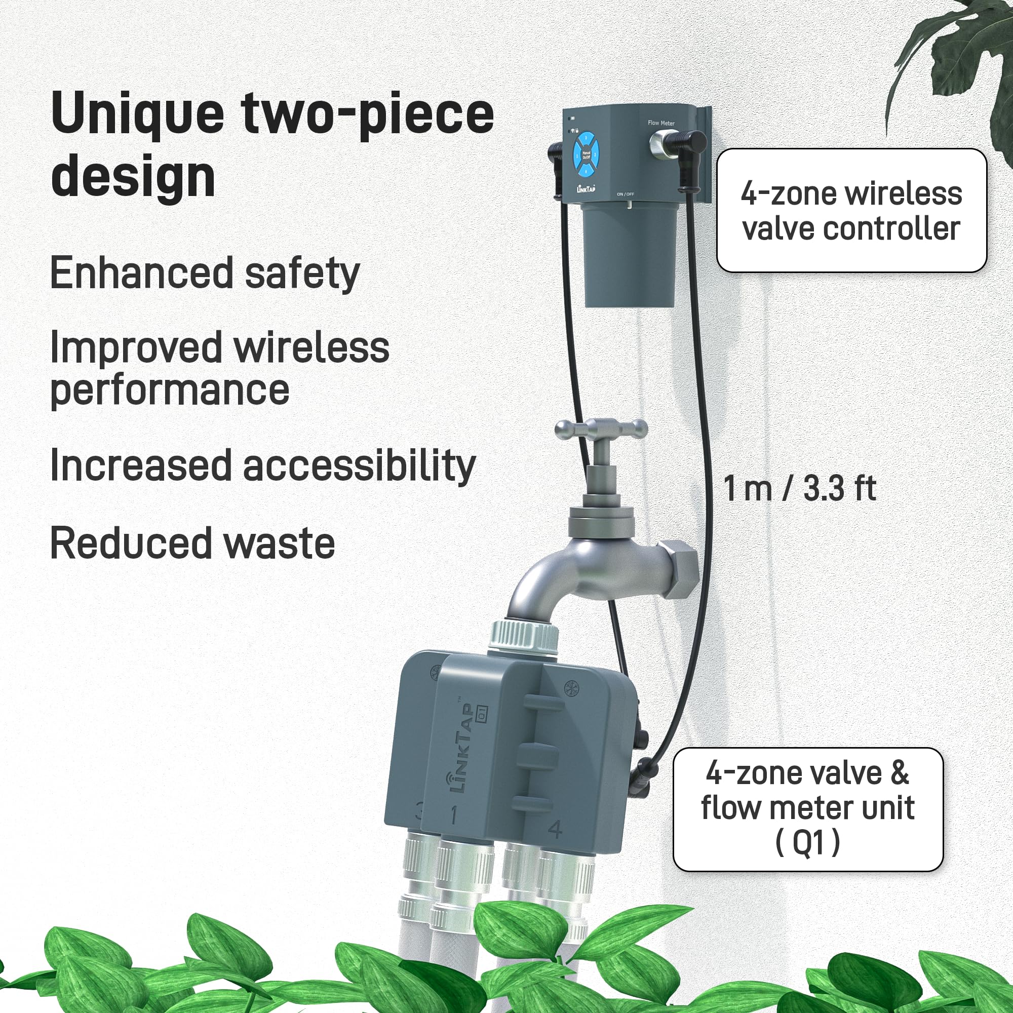 LinkTap valve close-up highlighting flow meters and precise water monitoring benefit