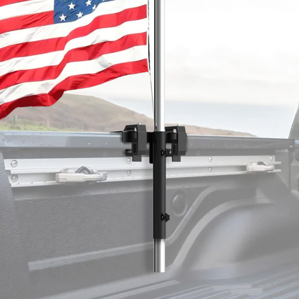 Linone front view of bracket showing stable flag support and quick install benefit