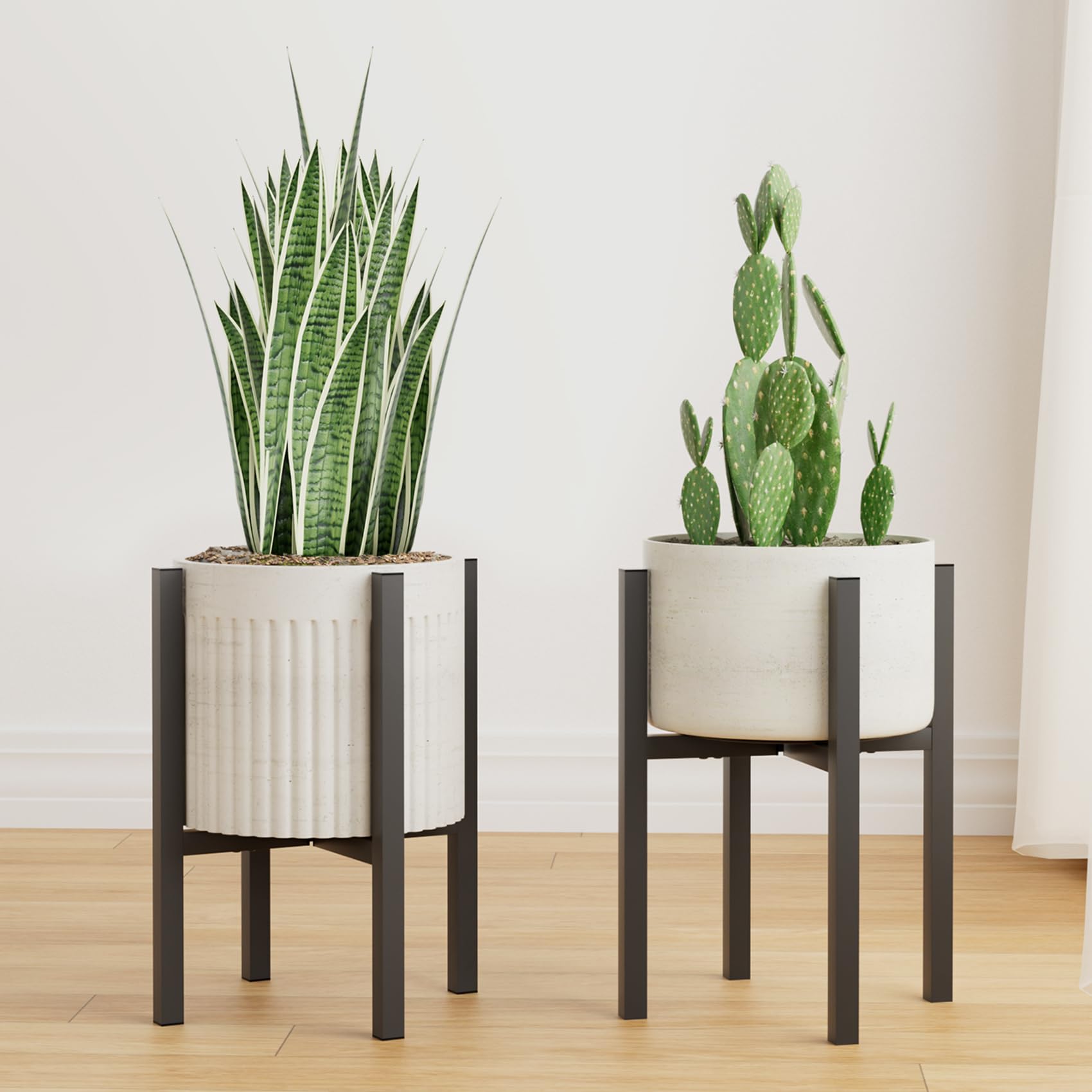 Linpla front view showing pair of stands and clean modern silhouette for display