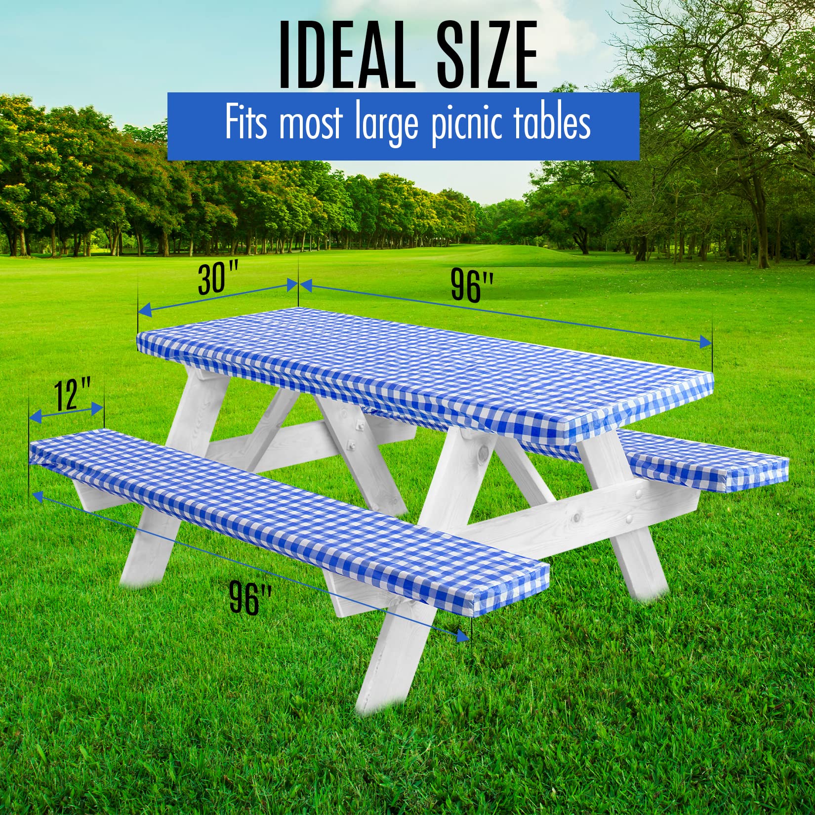 LINPRO size comparison with ruler and benches illustrating the 96x30 inch fit