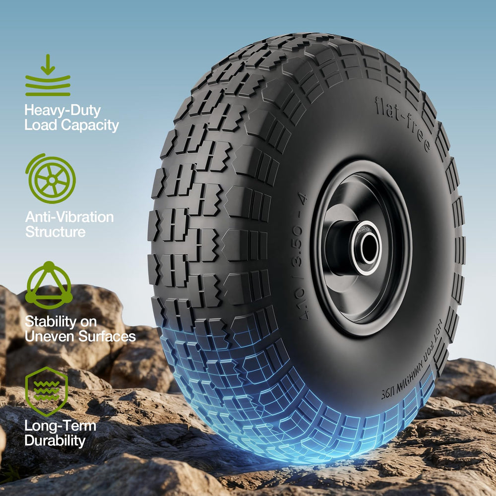 Linpuco wheel installed on a garden cart demonstrating smooth, maintenance-free rolling