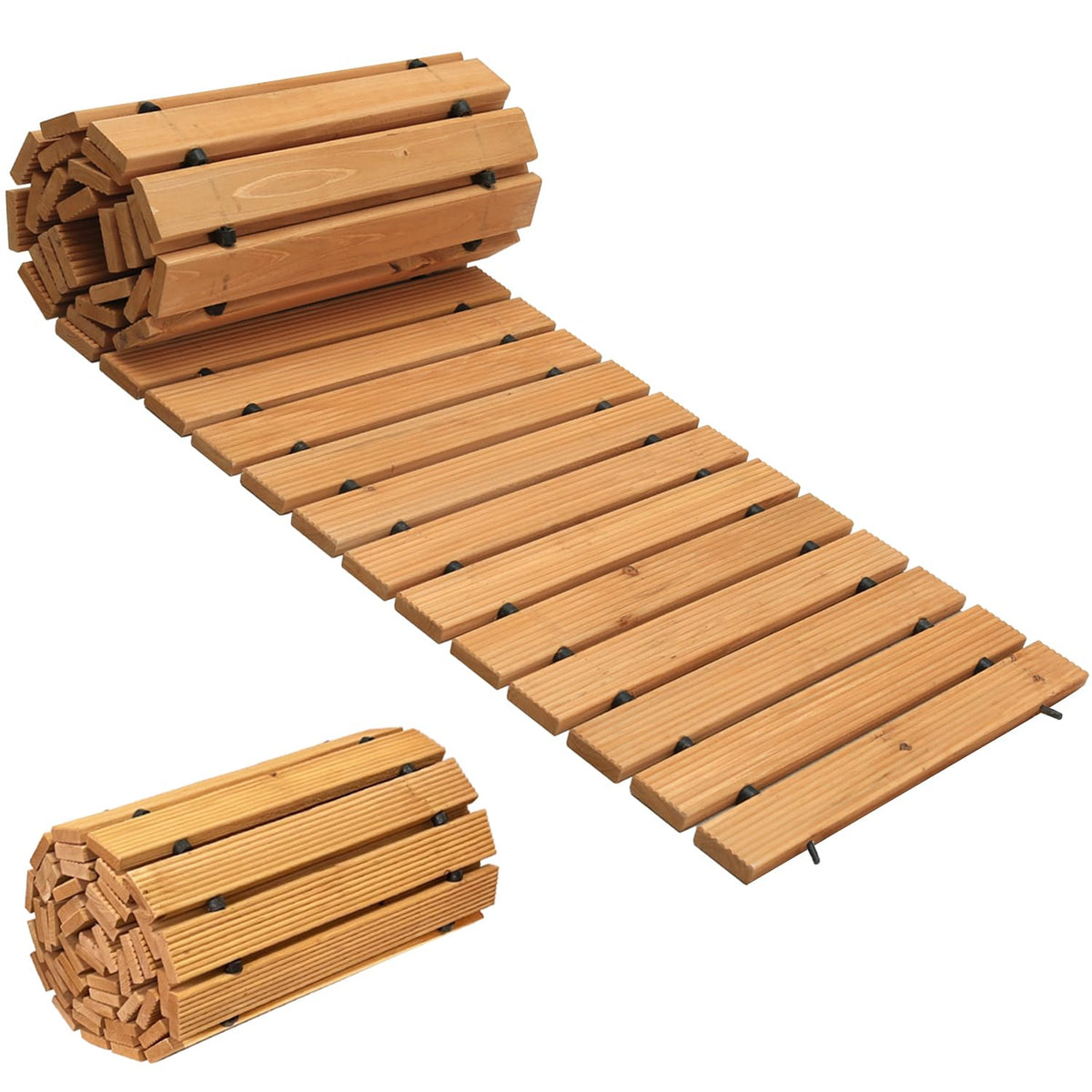 LINSHRY front view of 12ft wooden pathway adding rustic curb appeal