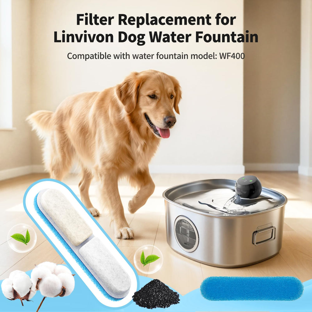 Linvivon filter in use while pet drinks for fresher, more appealing water
