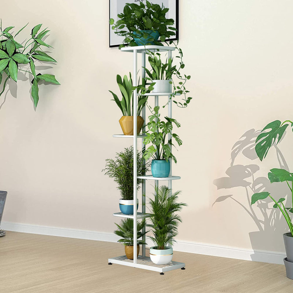 LINZINAR assembled stand holding seven pots demonstrating space-saving benefit