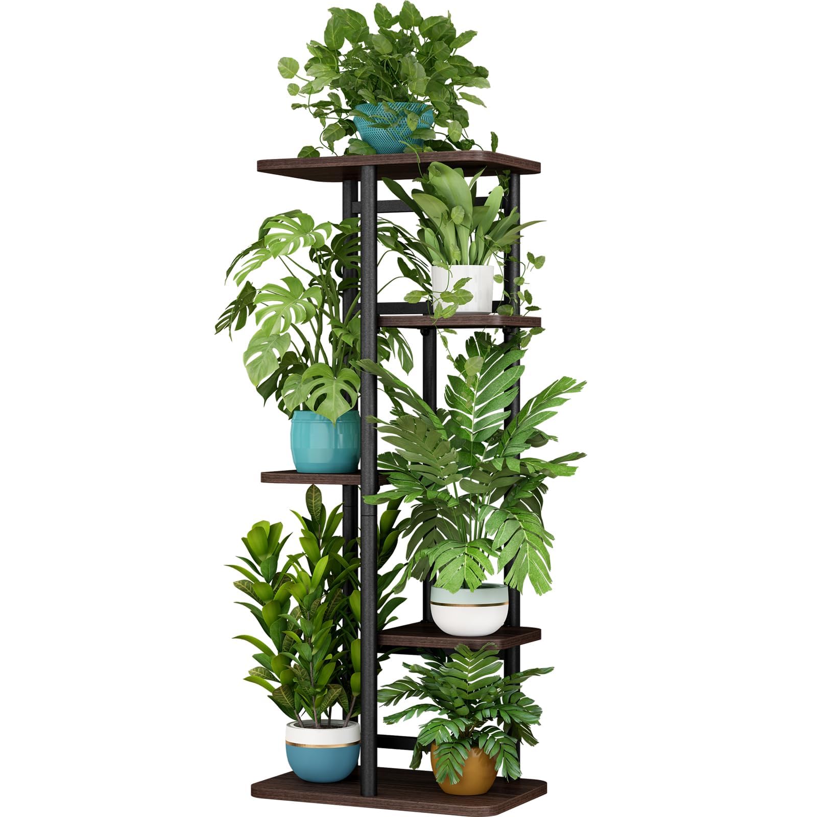 LINZINAR front view of 5-tier plant stand showing neat vertical display benefit
