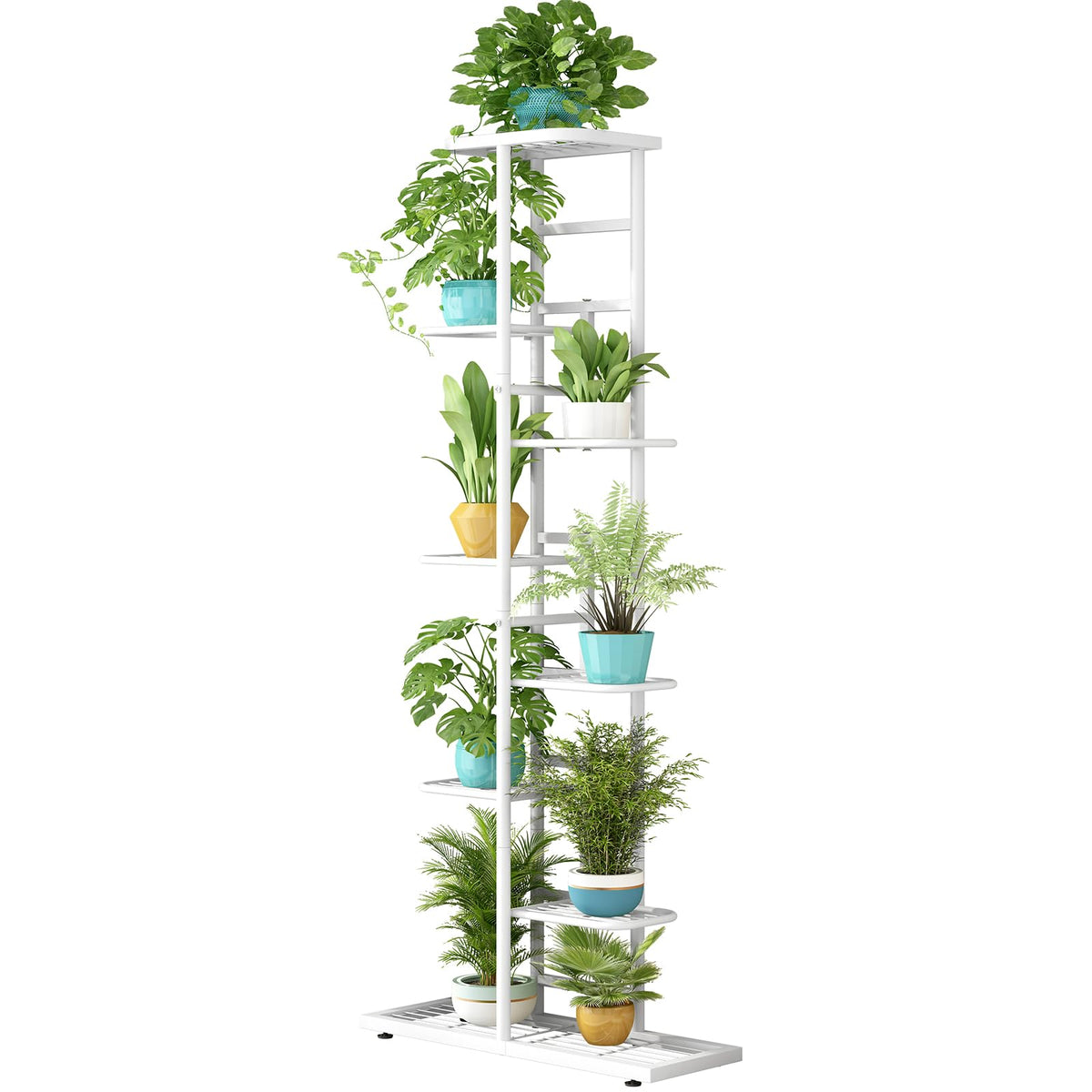 LINZINAR front view of assembled plant stand showing vertical organization and space-saving