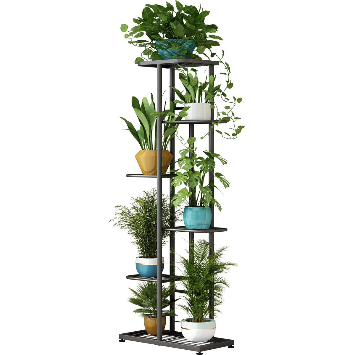 LINZINAR front view showing full six-tier stand and organized pots benefit display efficiency
