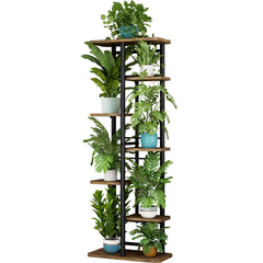 LINZINAR front view of 7-tier plant stand showing space-saving benefit