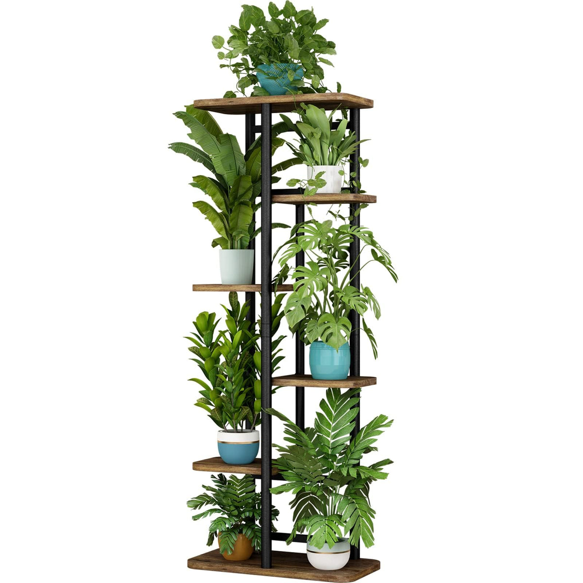 LINZINAR front view of 6-tier corner plant stand showing compact design
