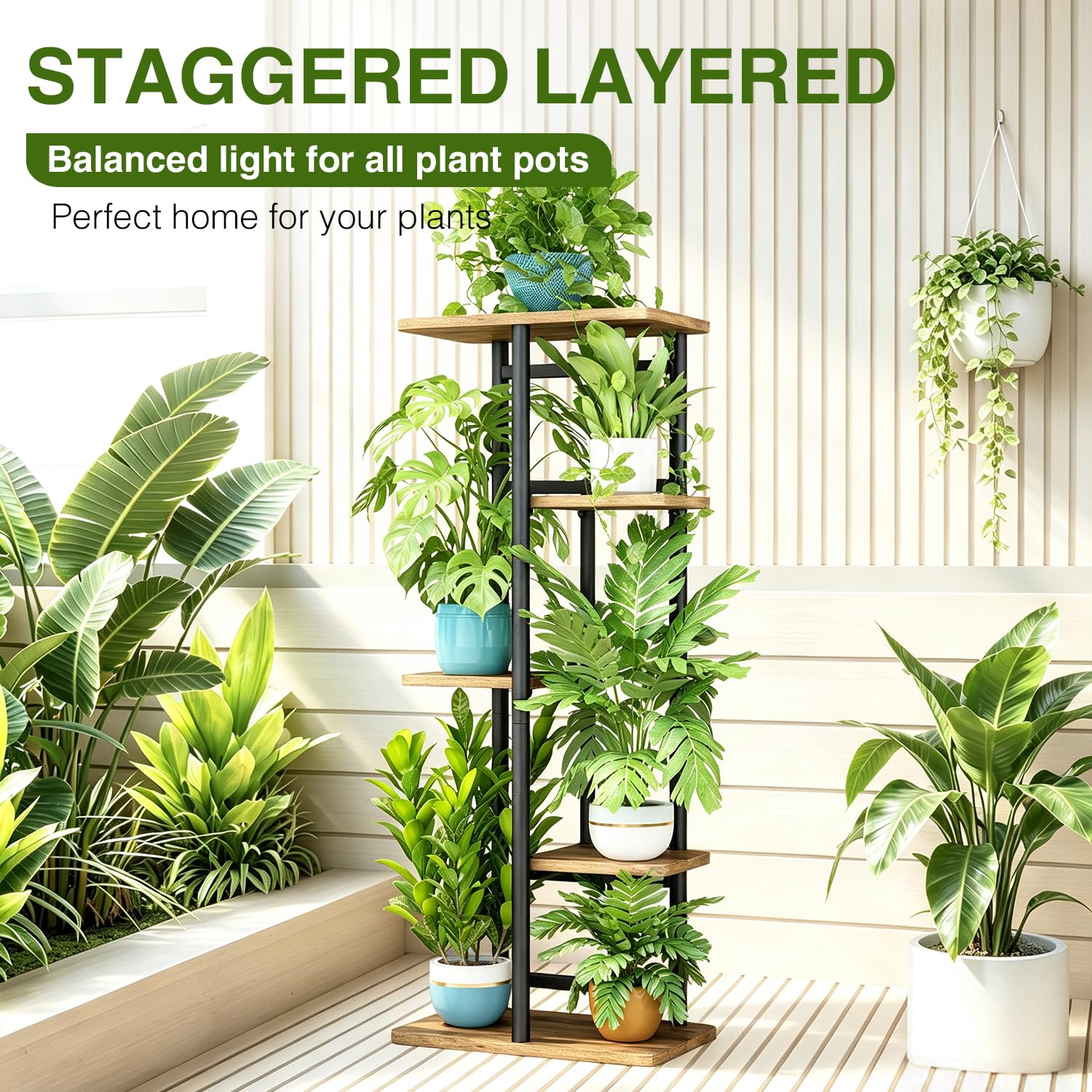 LINZINAR in living room with plants and décor illustrating vertical space use