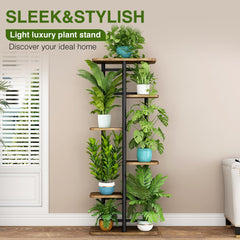 LINZINAR plant stand in use holding assorted potted plants for display