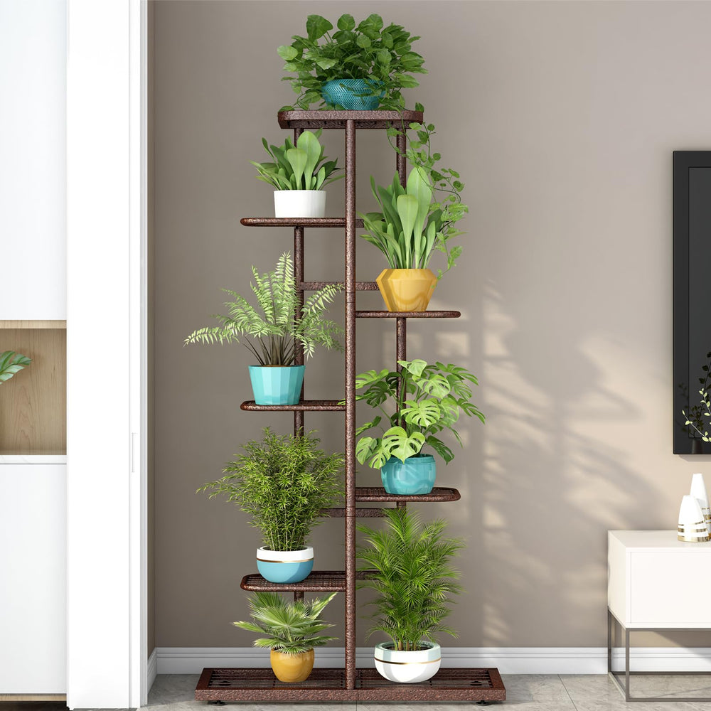 LINZINAR plant stand in use holding mixed pots showing organized display benefit