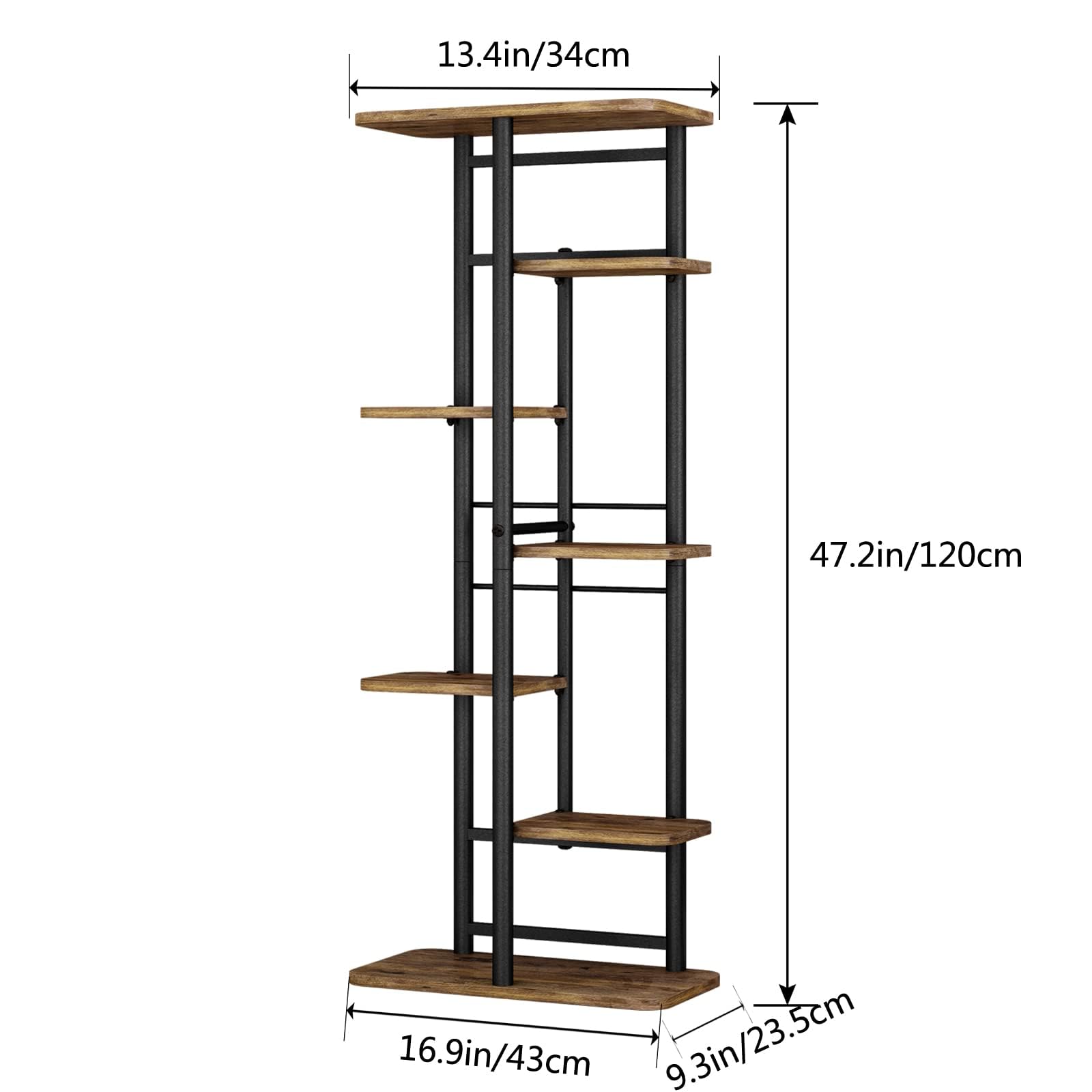 LINZINAR shelves with varied pot sizes showing versatile arrangement options