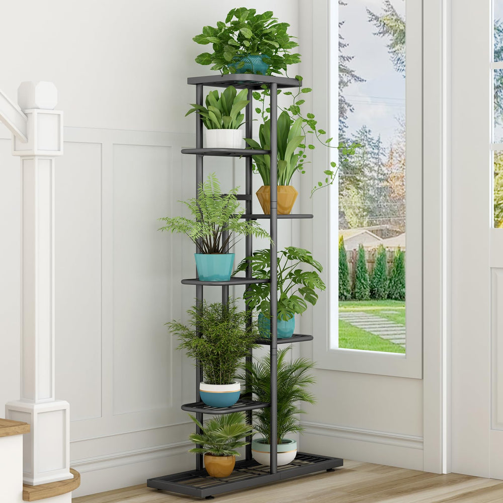 LINZINAR plant stand staged with succulents and flowers illustrating decorative display benefits