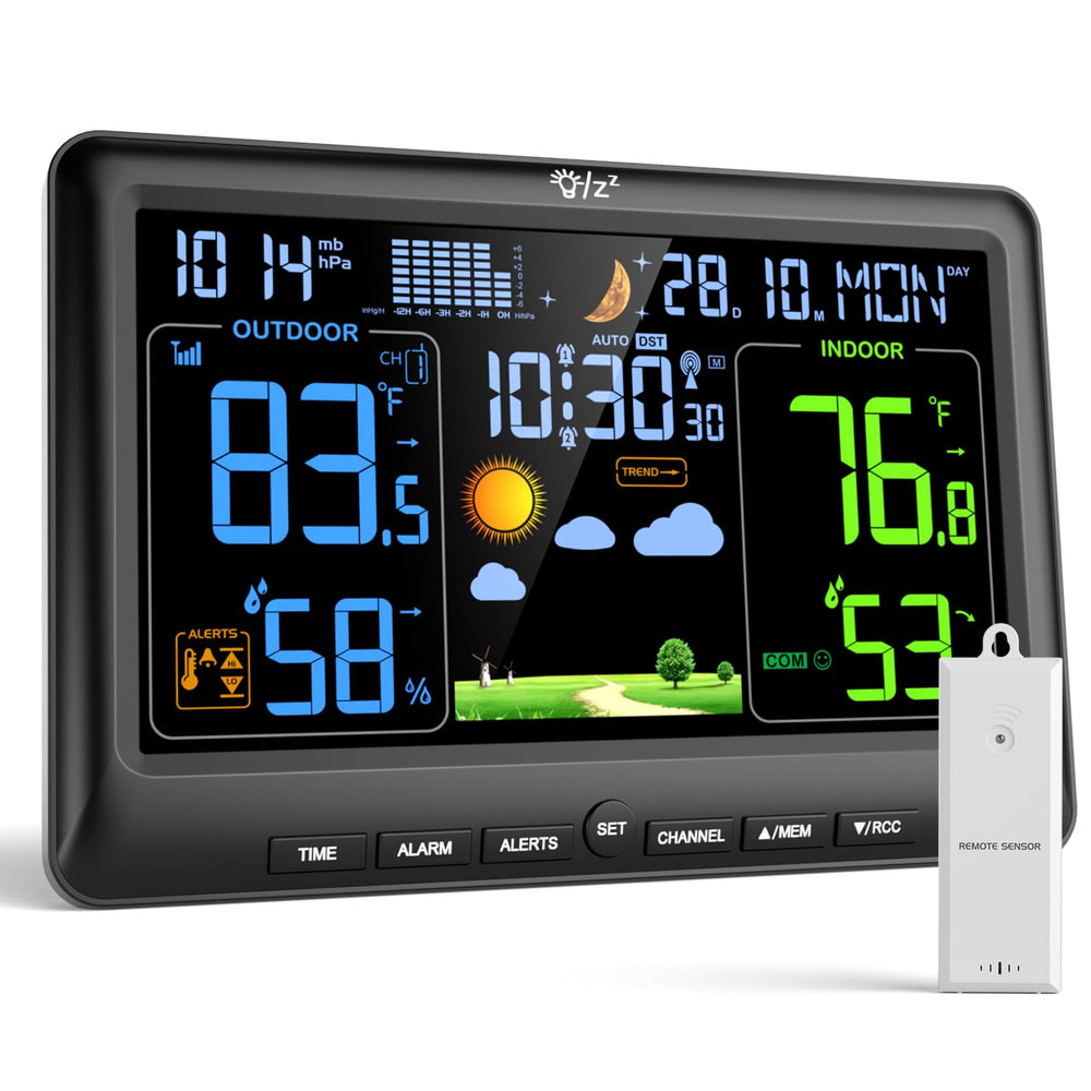 LIORQUE weather station front display showing time and forecast for quick decisions