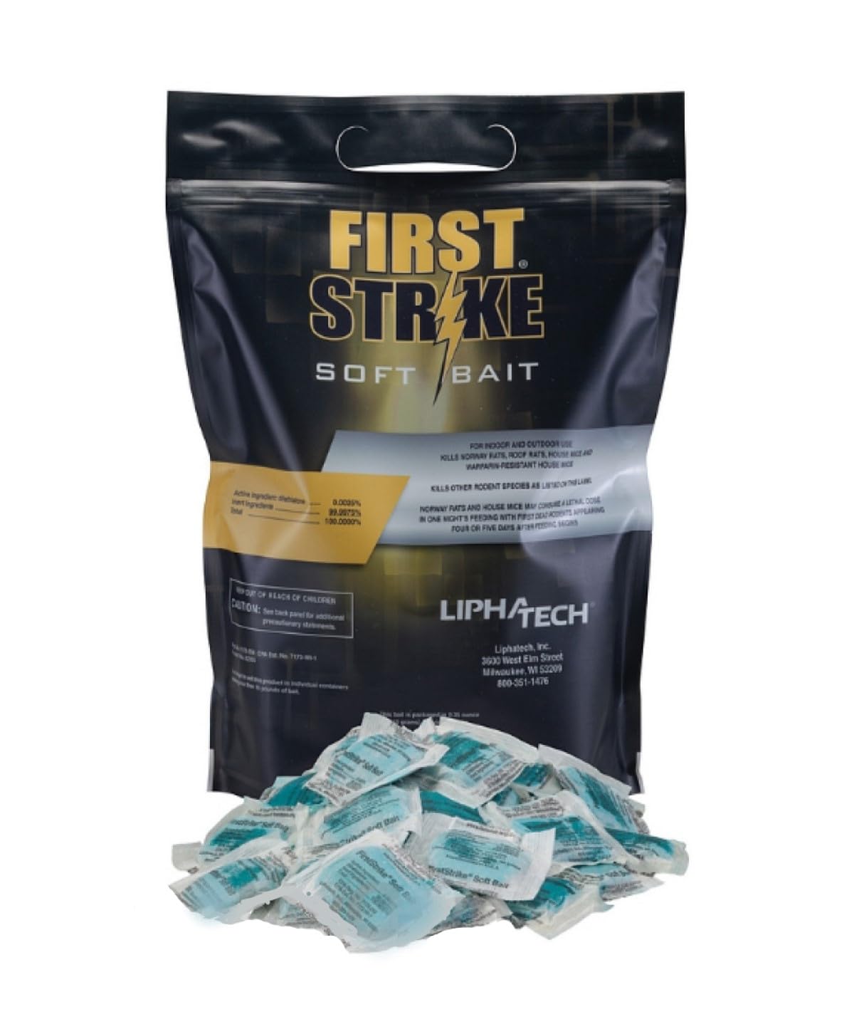 LIPHA TECH FirstStrike front packaging showing bag and portioning benefit