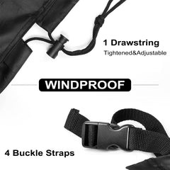 Lipneaed corner buckle and drawstring securing cover against wind