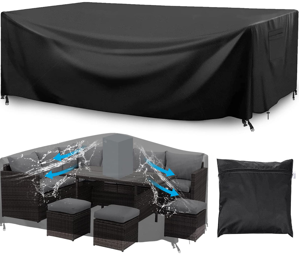 Lipneaed front view on sectional showing full coverage and protection