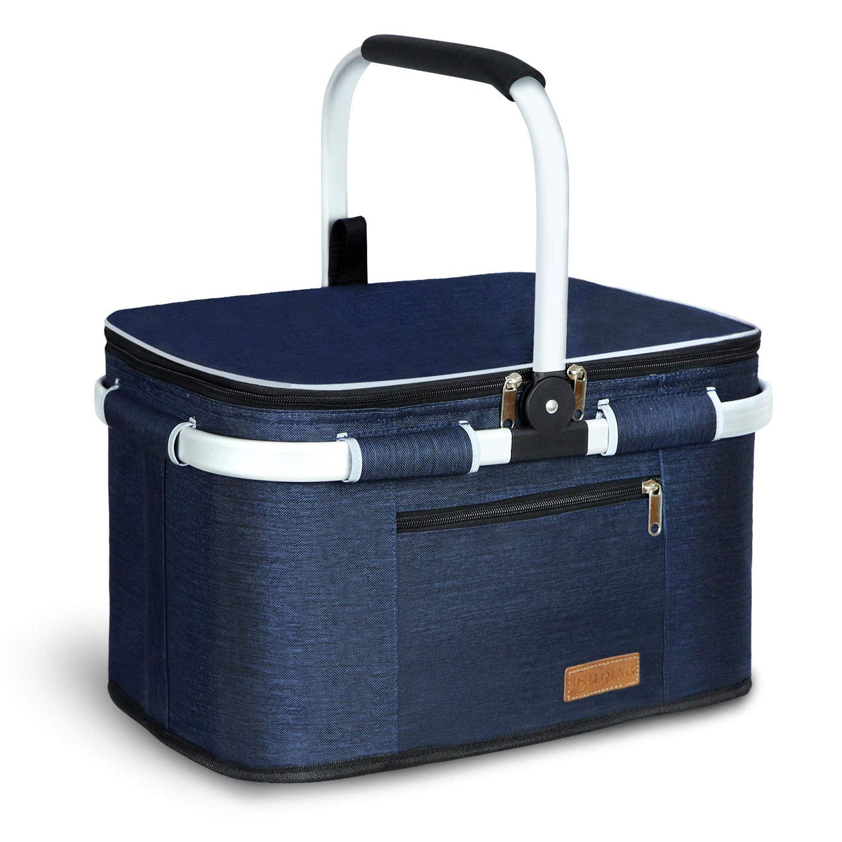 LIQING front view navy blue showing structured exterior and handles for easy carrying