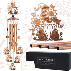 LIRAVENO front view showing full gnome wind chime and balanced design benefits