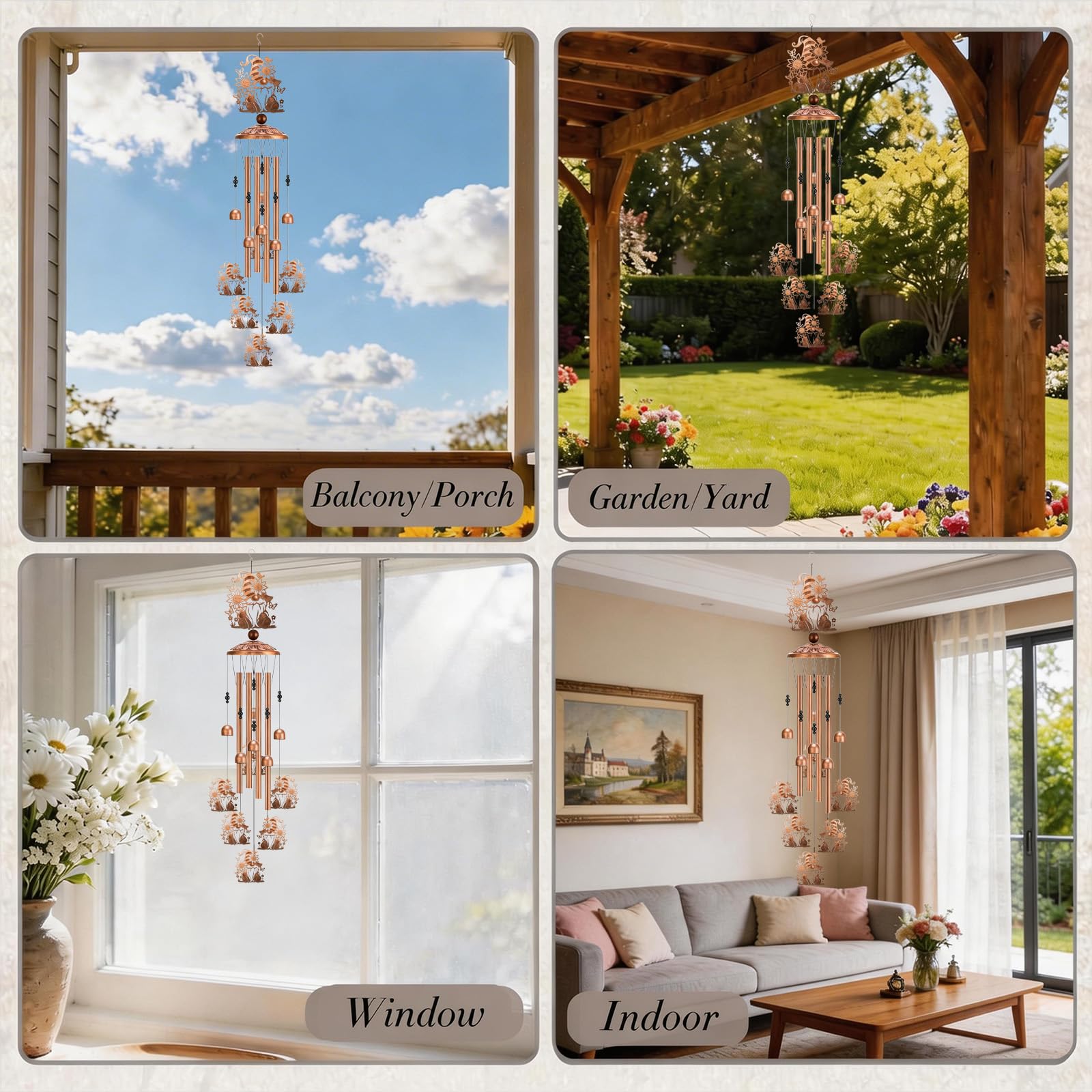 LIRAVENO wind chime hanging in a garden offering visual charm and ambience