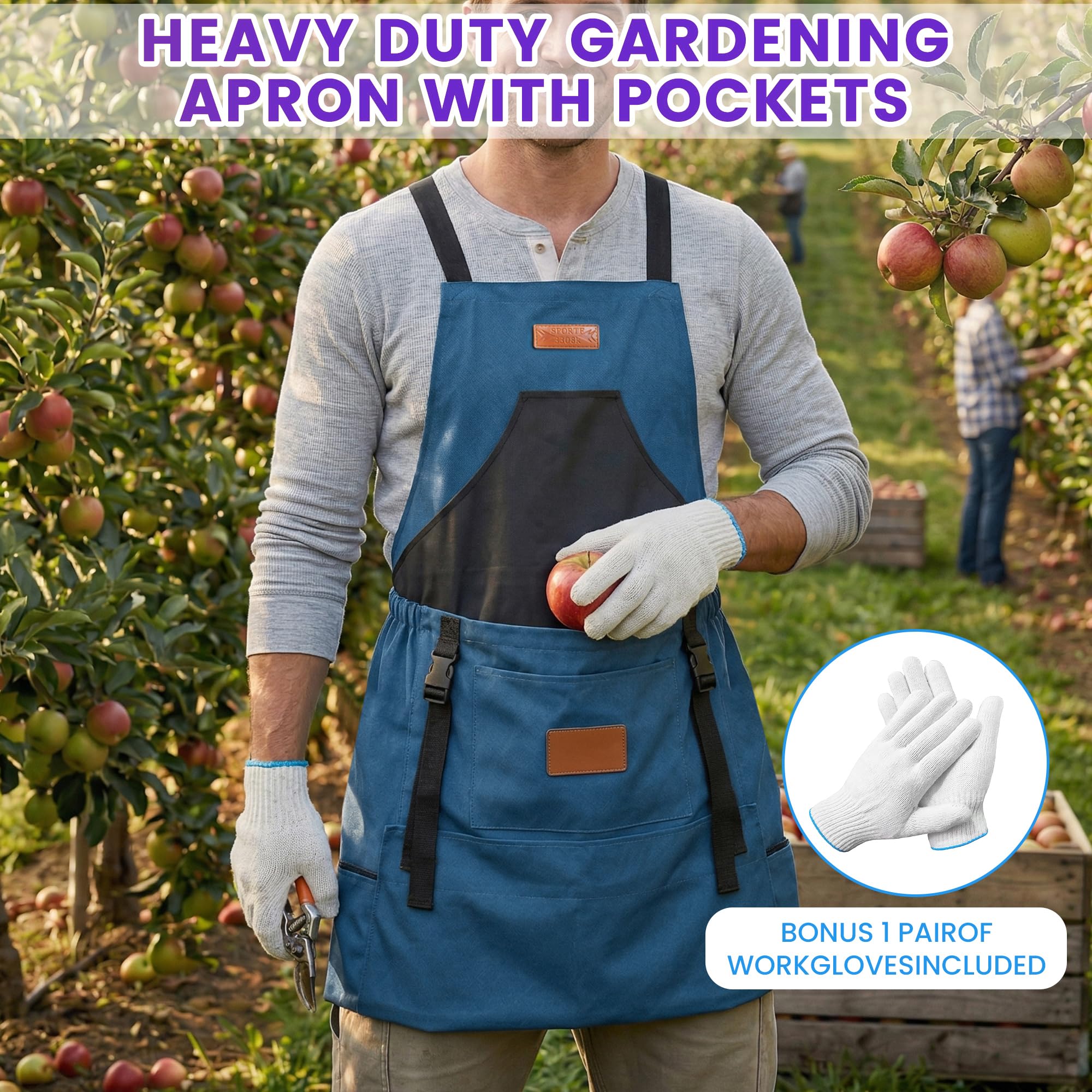 LISINUO apron worn while harvesting demonstrating hands-free efficiency
