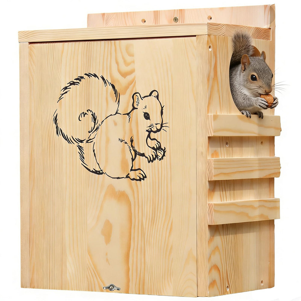 LitaiL front view of squirrel house showing entrance and sturdy design benefit