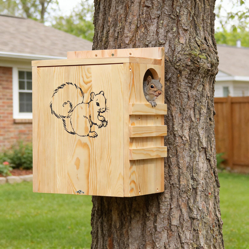 LitaiL squirrel house in garden showing natural habitat attraction benefit