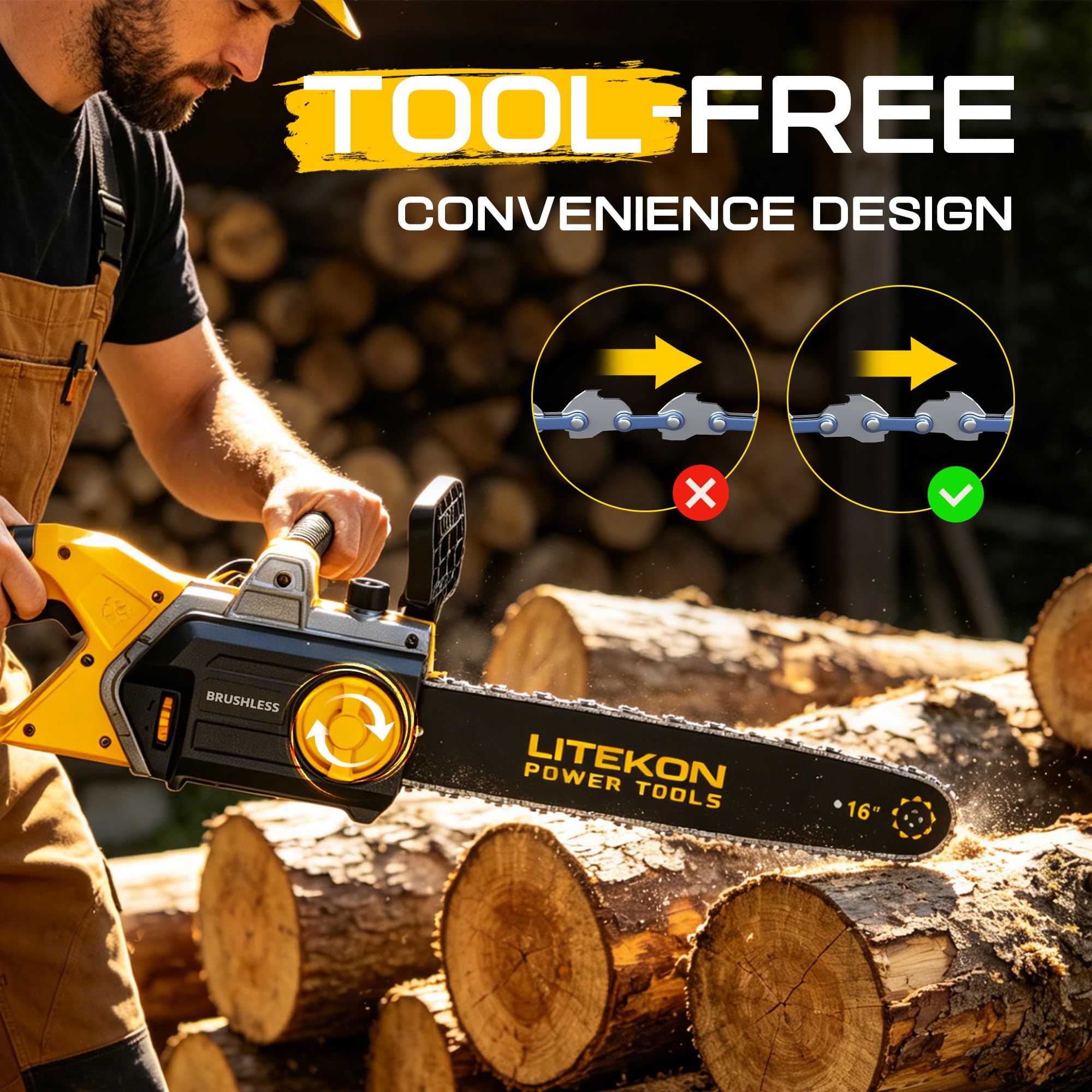 LITEKON tool-free tension knob detail, conveys easy chain adjustments