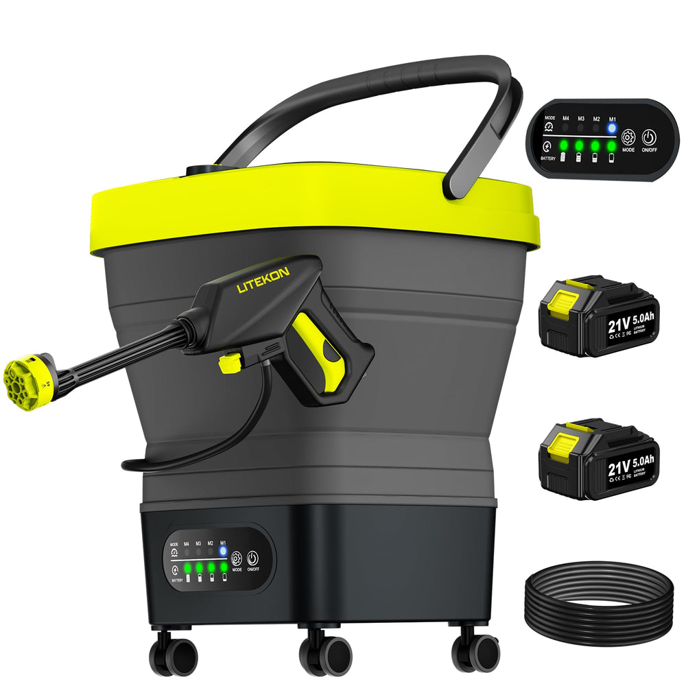 LITEKON front view of folded washer showing compact portability and trunk-ready size