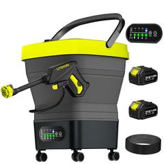 LITEKON front view of folded washer showing compact portability and trunk-ready size