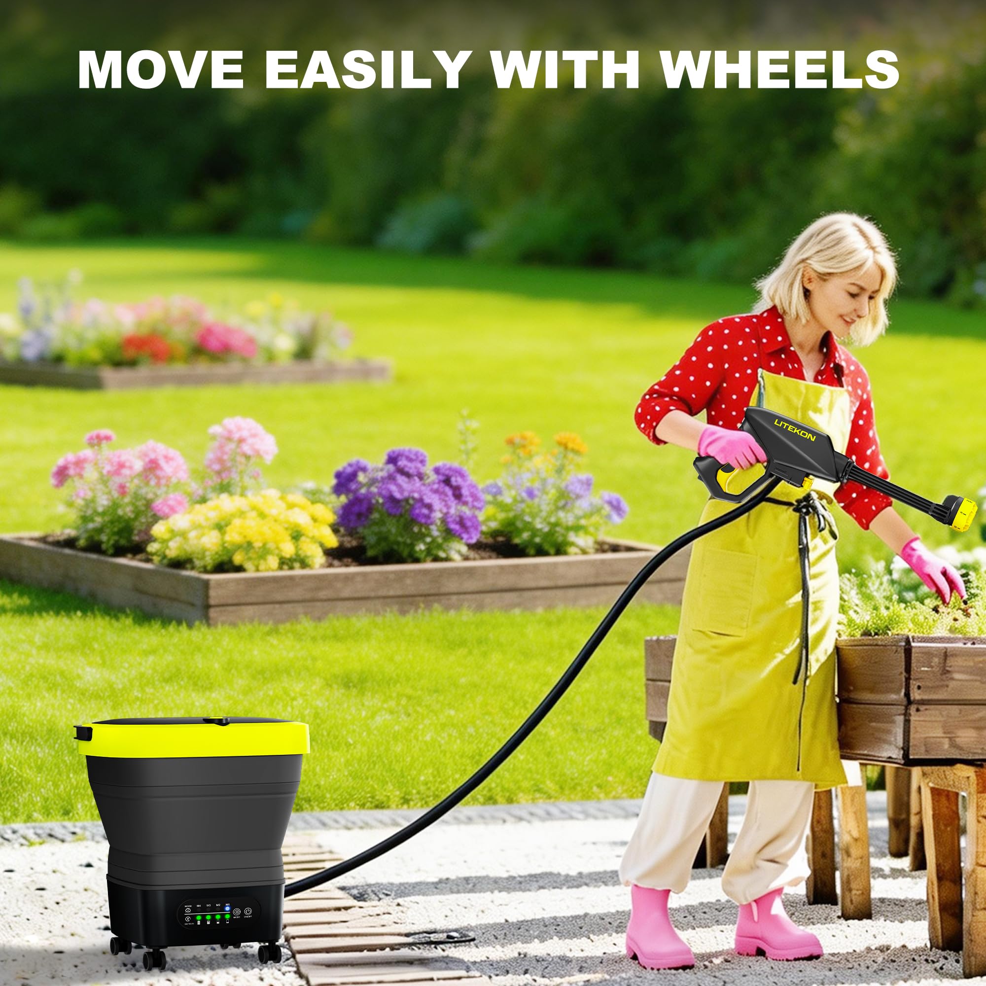 LITEKON 10-foot hose fully extended to show reach and flexible water delivery