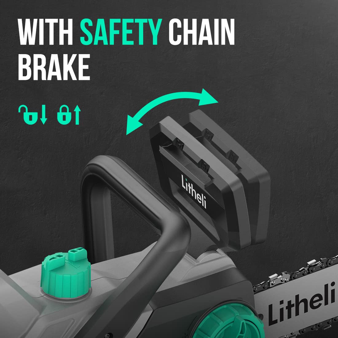 LiTHELi close-up of chain and bar showing durable wear-resistant components benefit