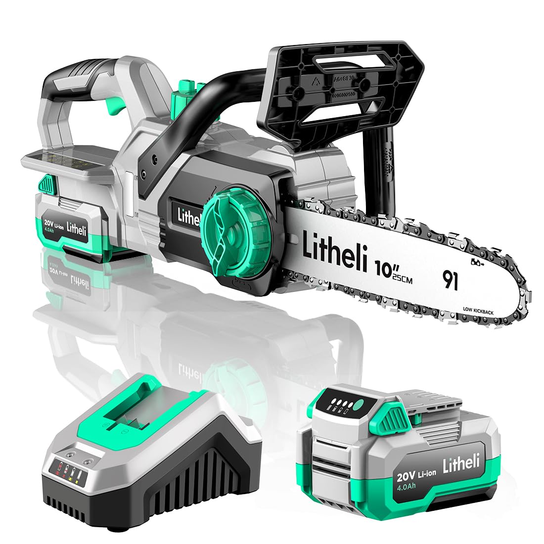 LiTHELi chainsaw front view showing compact design and easy handling benefit