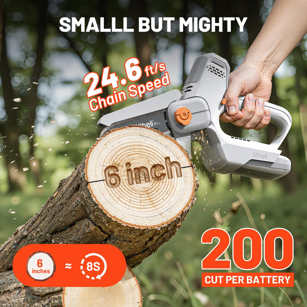 LiTHELi chainsaw side profile highlighting lightweight balance and maneuverability