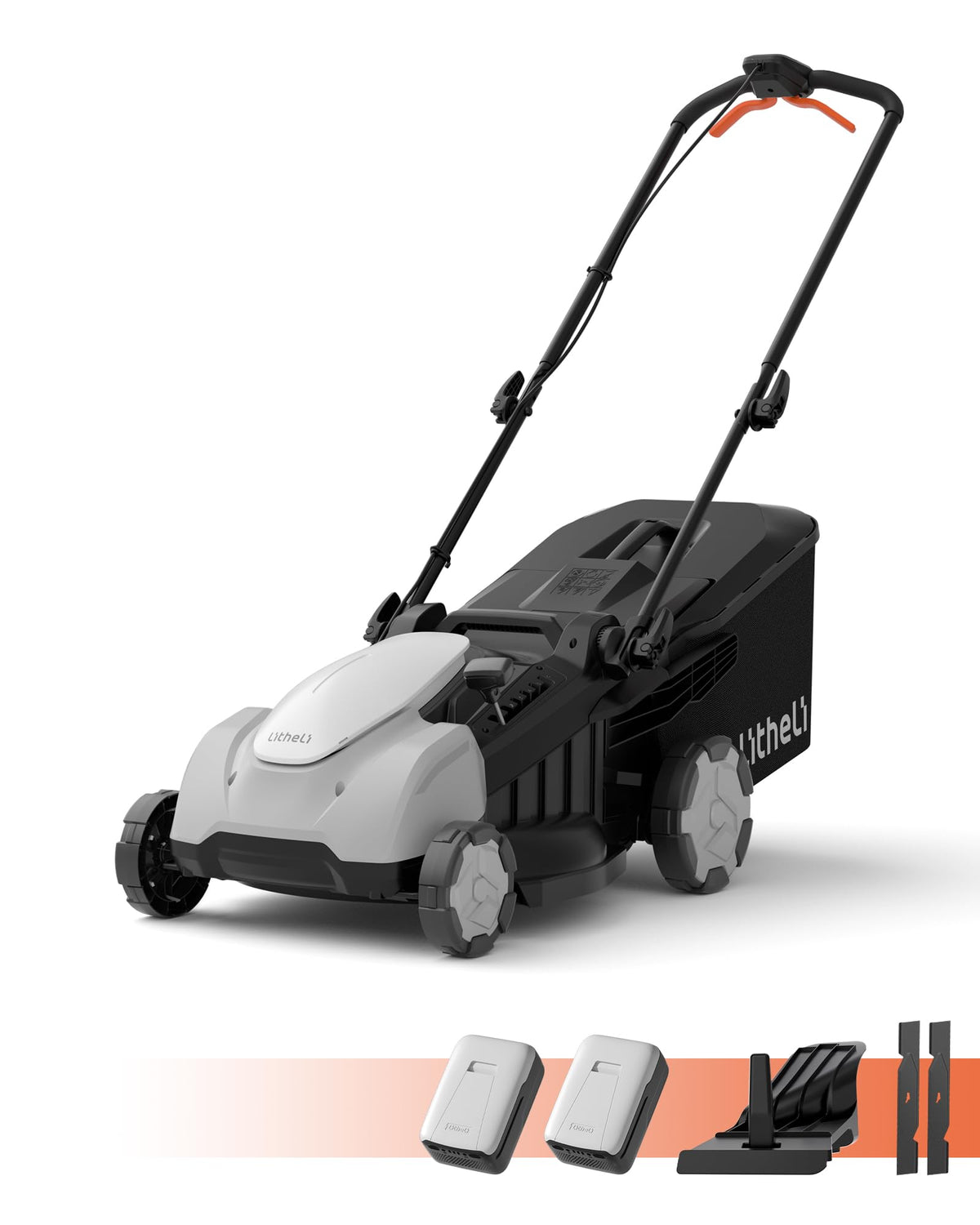 LiTHELi front view showing 18-inch mower for easy storage