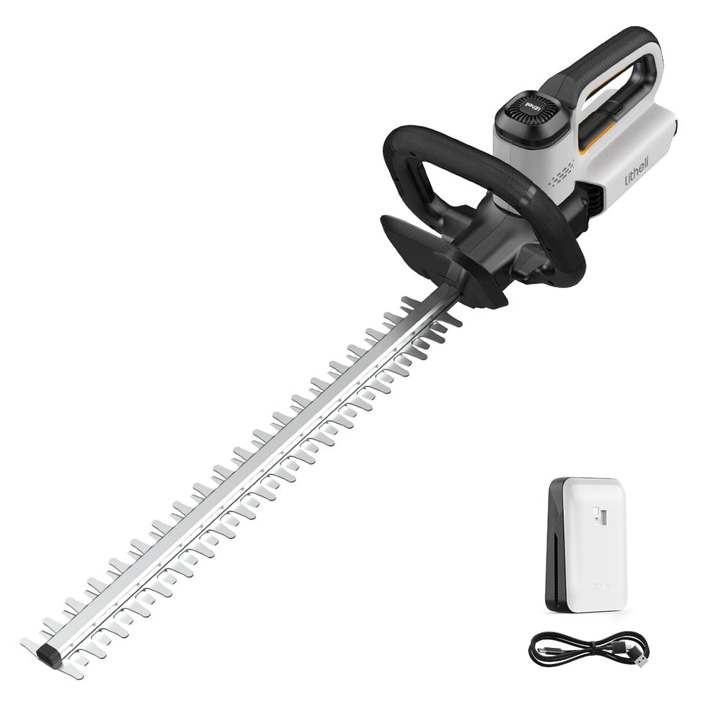 LiTHELi front view of 20-inch hedge trimmer showing compact design and balance