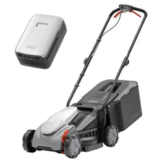 LiTHELi front view of mower showing compact 14-inch deck and easy maneuvering benefit