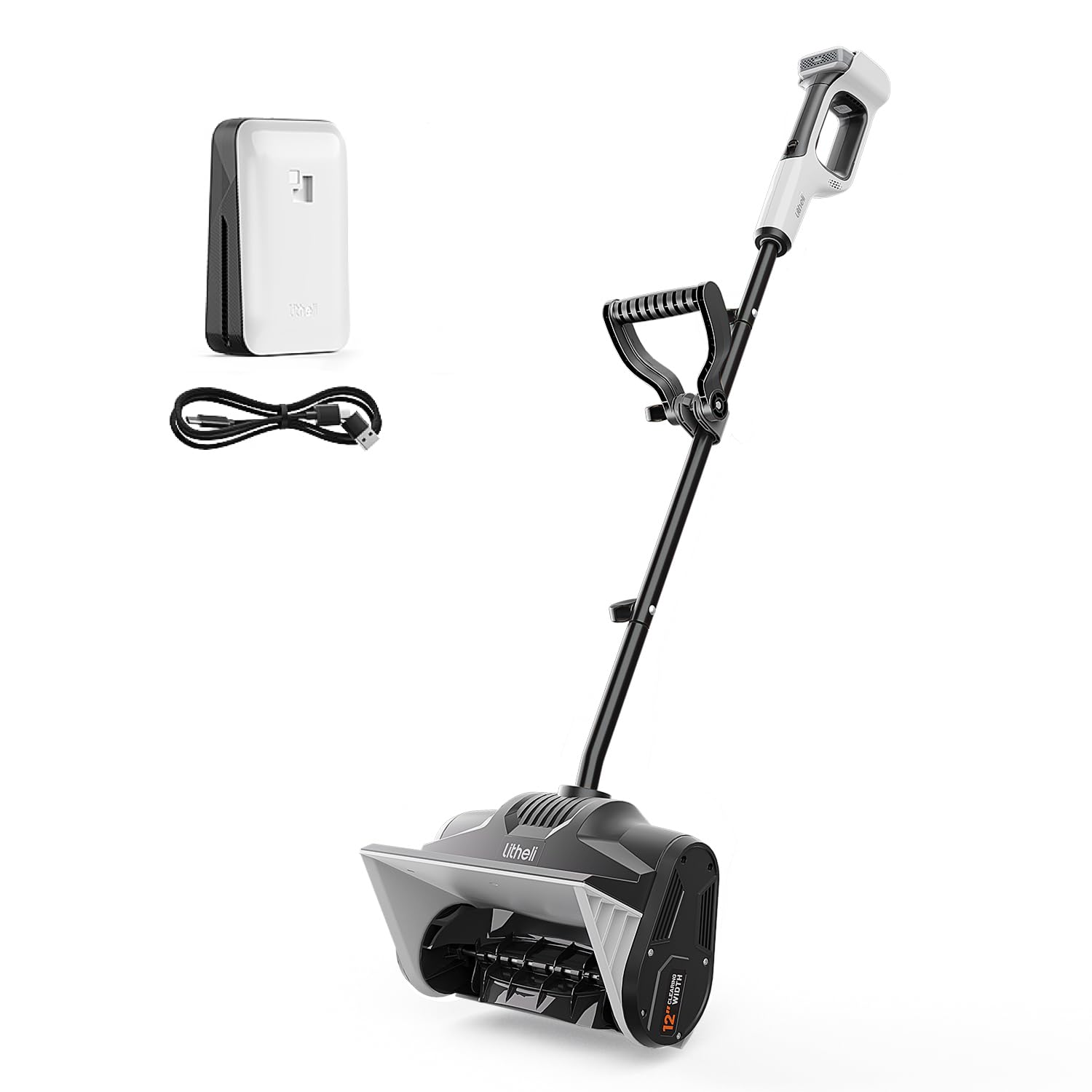 LiTHELi front view showing compact snow shovel and ergonomic design for easy clearing