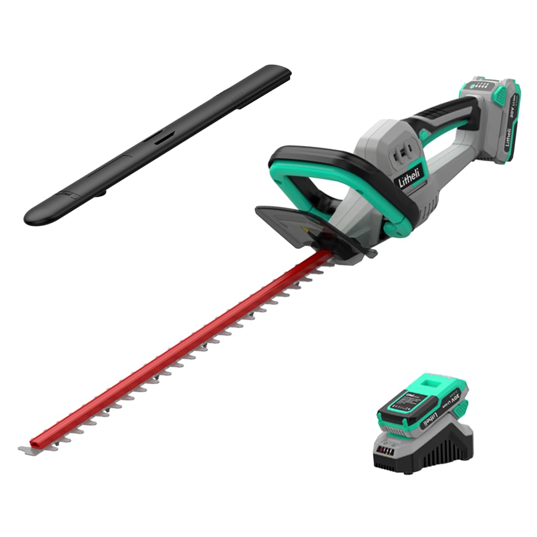 LiTHELi trimmer front view showing blade and housing, highlights cutting performance