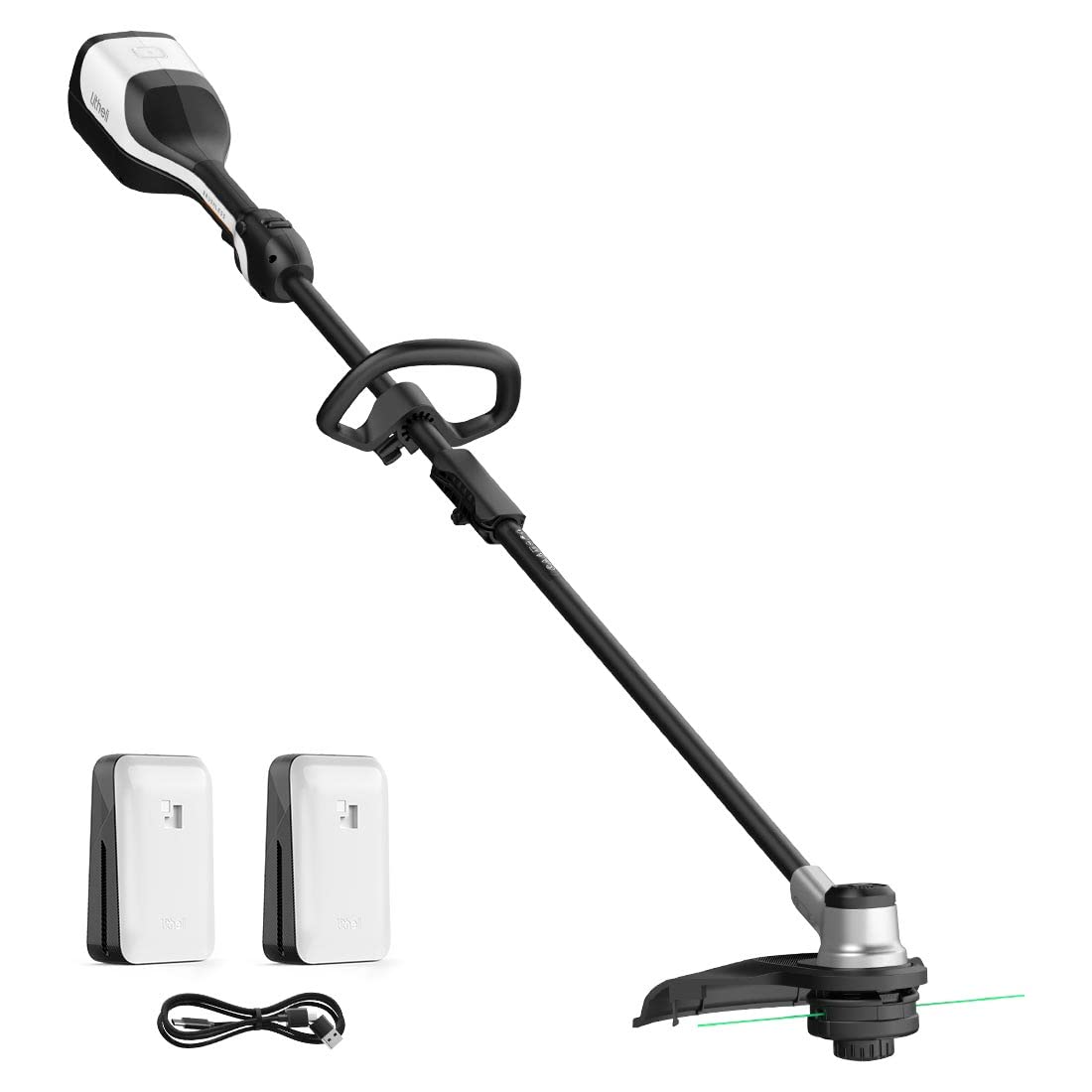 LiTHELi front view of trimmer showing 14-inch cutting path and portability