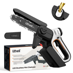 LiTHELi mini chainsaw front view showing compact design and easy handling benefit